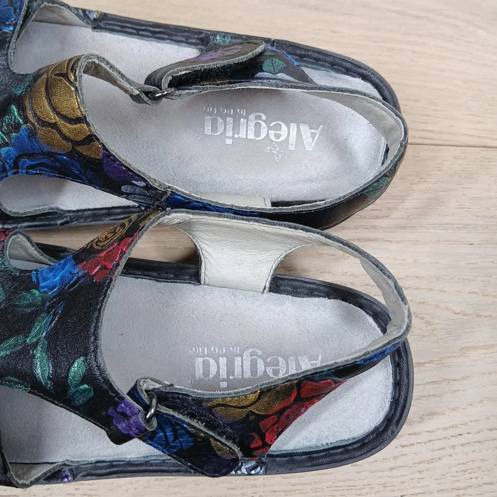 Alegria Sandals Womens 6 Multicolor Floral Leather Wedge Boho Artsy Comfort